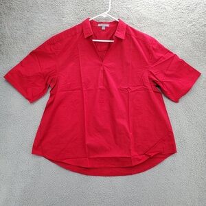 Jessica London Blouse Top Split Neck Tunic Shirt Plus Size 16W Collared Red